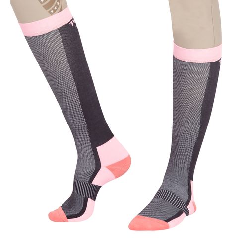 TuffRider Women's Ventilated Knee High Socks - Charcoal/Neon Peach