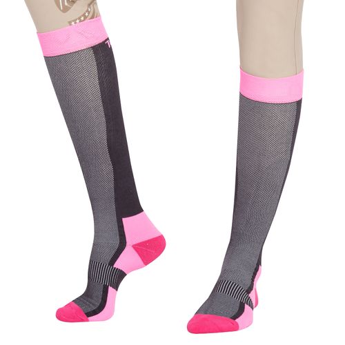 TuffRider Women's Ventilated Knee High Socks - Charcoal/Neon Pink