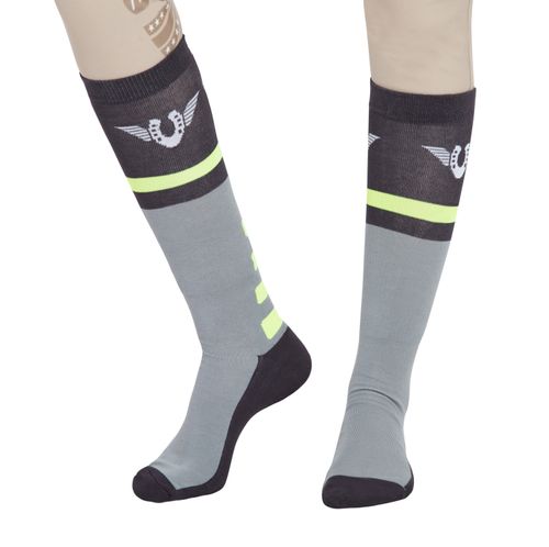 TuffRider Women's Impulsion Knee High Socks - Light Charcoal/Neon Yellow