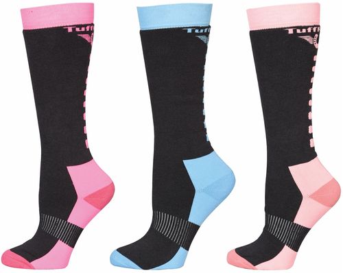 TuffRider Women's Neon Winter Thermal Knee High Socks 3 Pack - Charcoal/Neon Pink, Char/Neon Blue,Charcoal/Neon Peach