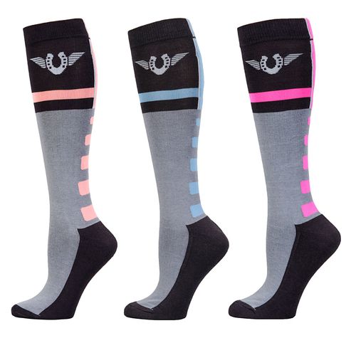 TuffRider Women's Impulsion Knee High Socks Three Pack - Neon Peach/Neon Blue/Neon Pink