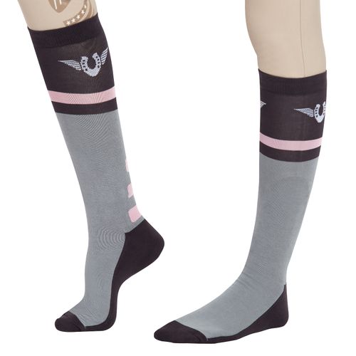 TuffRider Women's Impulsion Knee High Socks - Light Charcoal/Neon Peach