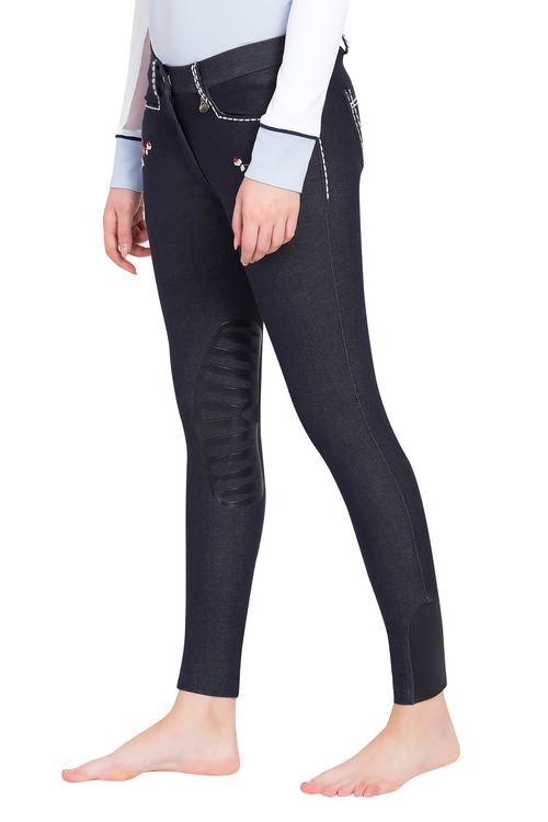 Equine Couture Women's Alice Denim Embroidered Breeches - EC Navy