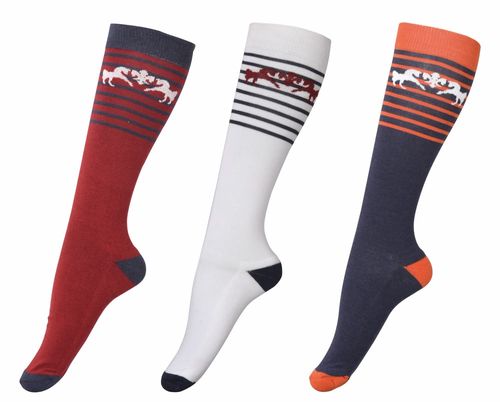 Equine Couture Sam Knee Hi Socks - EC Red, White, EC Navy