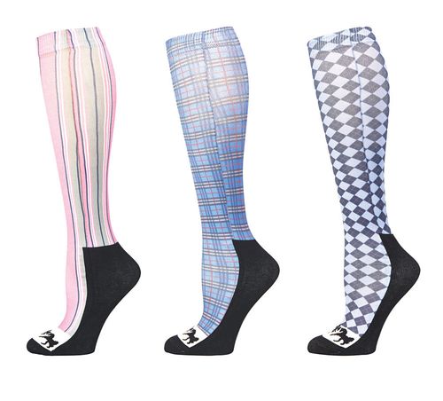 Equine Couture Women's Isabel Padded Knee Hi Boot Socks 3 Pack - Stripe/Plaid/Argyle