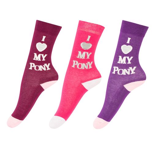 TuffRider Kids' I Love My Pony 3 Pack Socks - Purple, Pink, Fuchsia