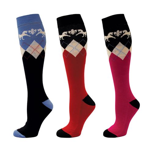 Equine Couture Women's Hadley Knee Hi Socks 3 Pack - Navy/Red/Hot Pink