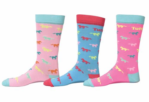 TuffRider Kids' Neon Pony Socks - Neon Peach/Neon Blue/Neon Pink