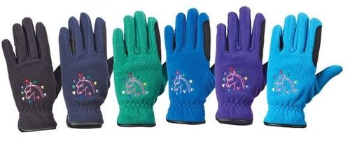 Equistar Kids' Horse n Heart Fleece Gloves - Petrol