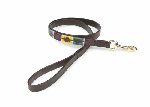 Digby & Fox Drover Polo Dog Lead - Yellow/Dark Green/Purple