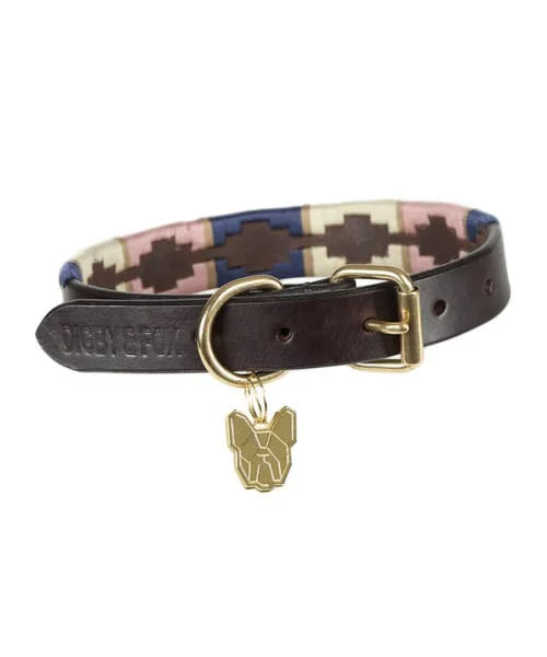 Digby & Fox Drover Polo Dog Collar - Navy/Pink/Natural