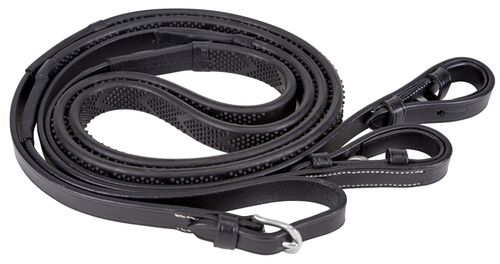 M. Toulouse Platinum Flat Leather Rubber Reins - Black