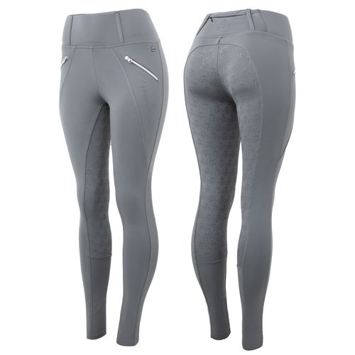 Horze Women's Enora Winter Full Seat Tights w/Shiny Zippers - Grey