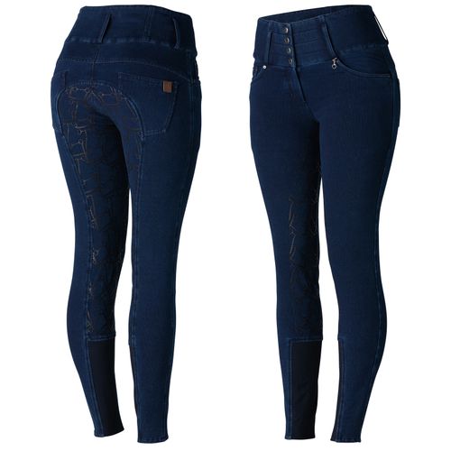 Horze Women's Kacy Denim Winter Full Seat Breeches - Dark Blue