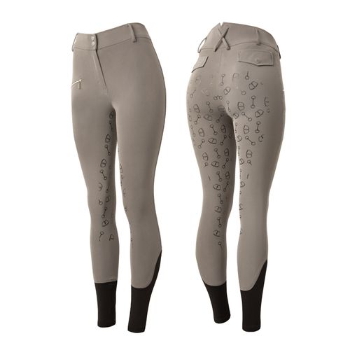 Horze Women's High Waist Bit Print Silicone Full Seat Breeches - Grey