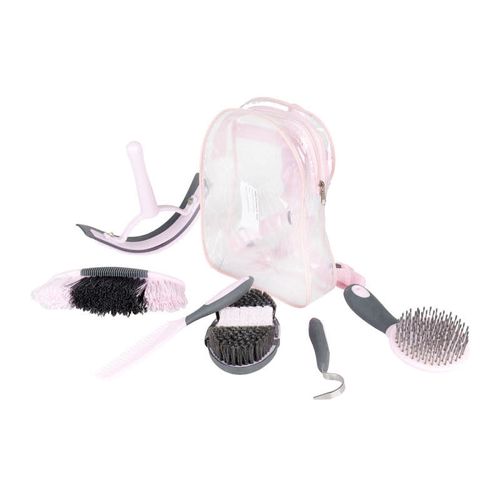 Horze Sweet Grooming Set in Carry Bag - Pink/Grey