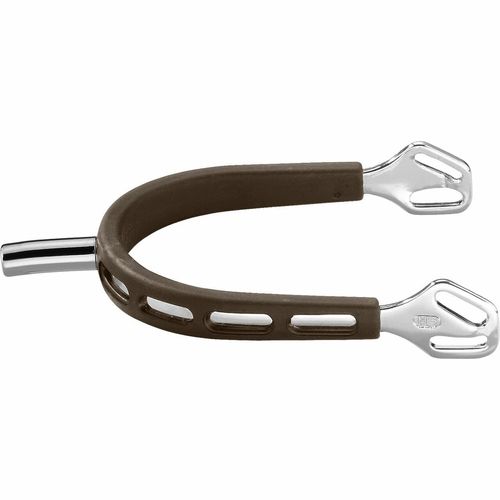 Herm Sprenger 25mm Flat Neck Ultra Fit Extra Grip Spurs - Stainless Steel/Brown Grip