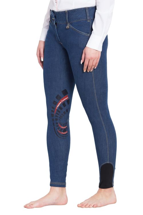 Equine Couture Women's Calabasas Printed Silicone Patch Denim Breeches - Denim