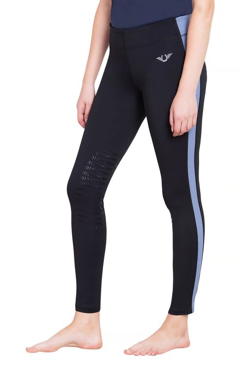 TuffRider Women's Ventilated Schooling Tights - Black w/Cornflower Blue