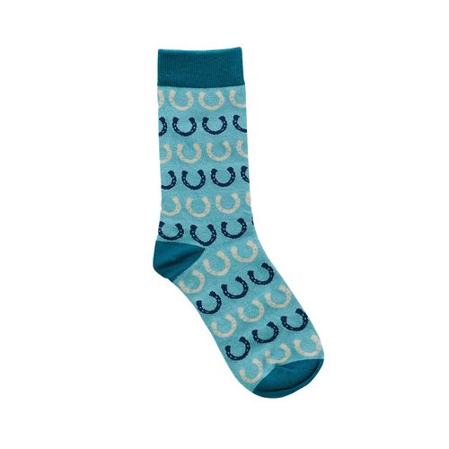 Ovation Women's Bamboo Crew Sock - Cool Blue Horseshoes