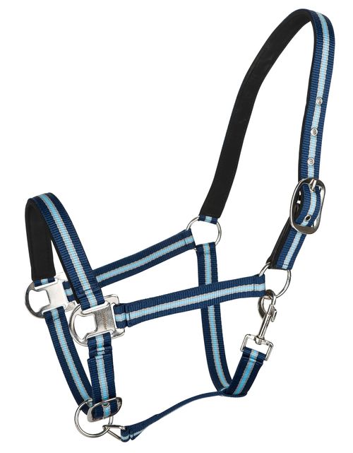 TuffRider Nylon Nickle Hardware Breakaway Halter w/Padded Crown - Navy/Lt. Blue/Gray