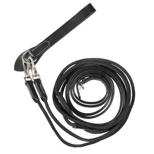 Horze Sparta Nylon/Leather Draw Reins - Black