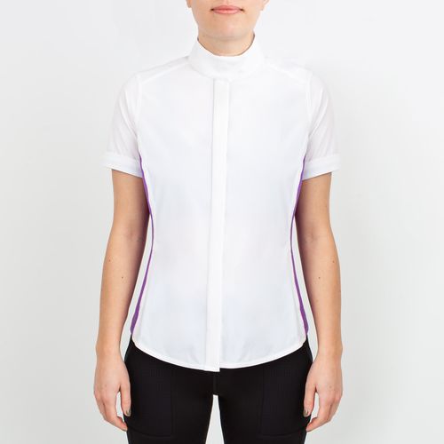 Irideon Women's Athena Short Sleeve Show Shirt - Bright White/Purple Hibiscus