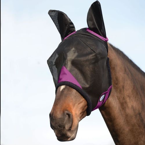 Weatherbeeta Comfitec Deluxe Durable Mesh Mask w/Ears - Black/Purple