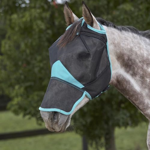 Weatherbeeta Comfitec Deluxe Fine Mesh Mask w/Nose - Black/Turquoise