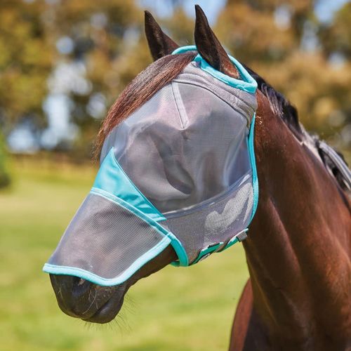Weatherbeeta Comfitec Deluxe Fine Mesh Mask w/Nose - Grey/Turquoise
