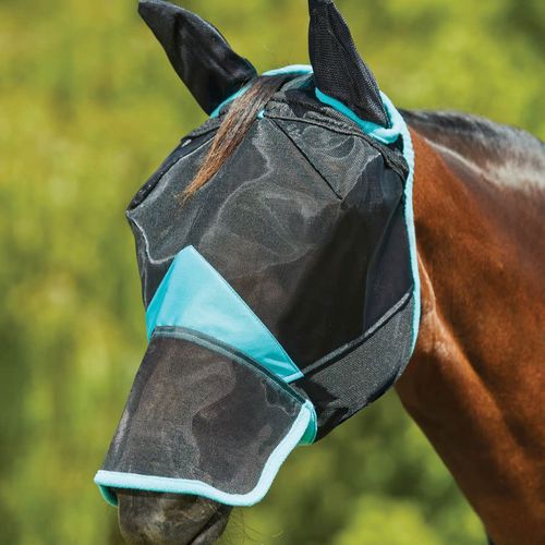 Weatherbeeta Comfitec Deluxe Fine Mesh Mask w/Ears & Nose - Black/Turquoise