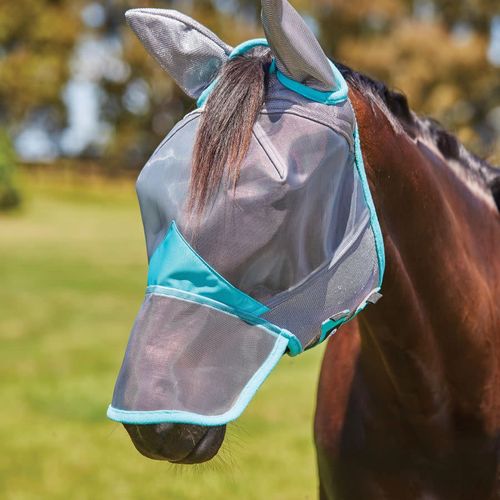 Weatherbeeta Comfitec Deluxe Fine Mesh Mask w/Ears & Nose - Grey/Turquoise