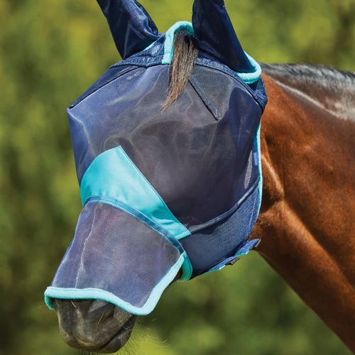 Weatherbeeta Comfitec Deluxe Fine Mesh Mask w/Ears & Nose - Navy/Turquoise