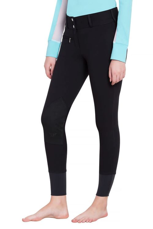 TuffRider Women's Ribb Lowrise Wide Waistband Knee Patch Breeches - Black