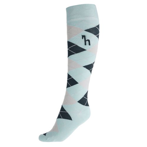 Horze Alana Checked Summer Socks - Corydalis Light Blue/Pebble Grey