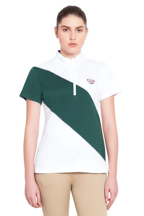 Equine Couture Women's Danvers Short Sleeve Sport Shirt - White/Hunter Green