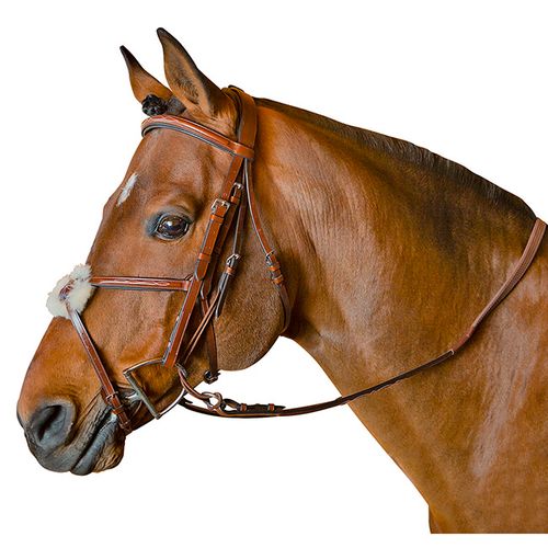 M. Toulouse Platinum Jumper Training Bridle w/Gag Strap - Cognac/Chocolate Padding