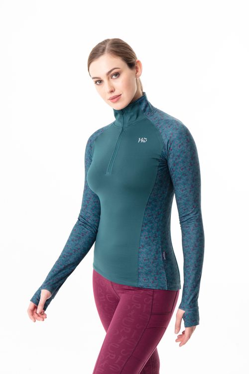 Horseware Women's Thea Tech Quarter Zip Fleece - Galactic Teal/ Dynamite Print