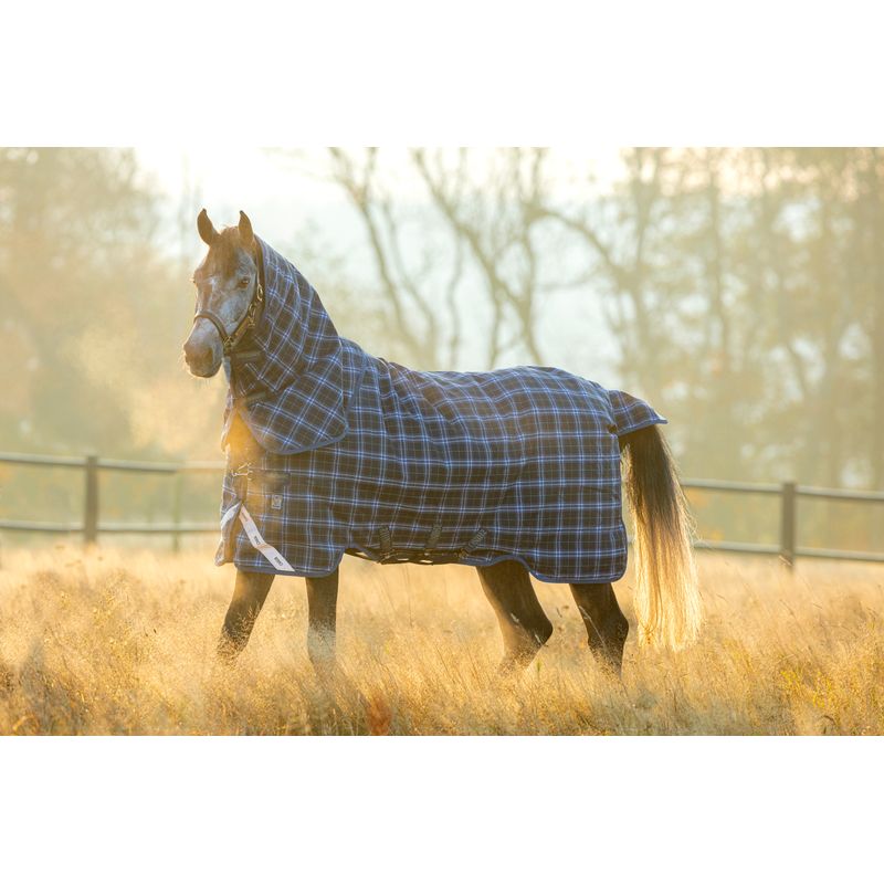 Rhino Plus Pferdedecke Turnout Lite - Navy Check Wasserdicht
