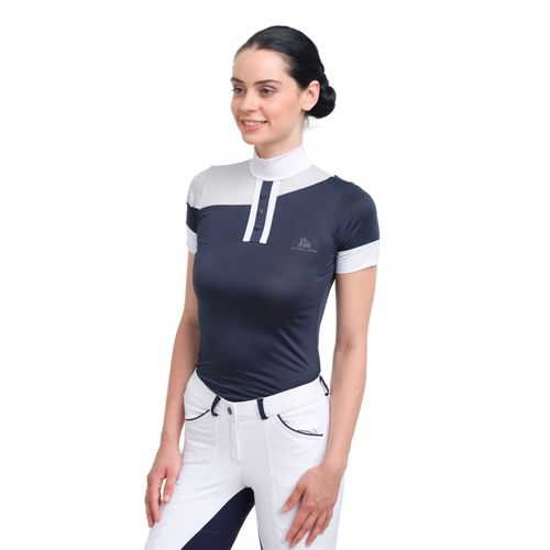 Cavalliera Women's High Performance Short Sleeve Oval Show Shirt - Navy Blue/Grey