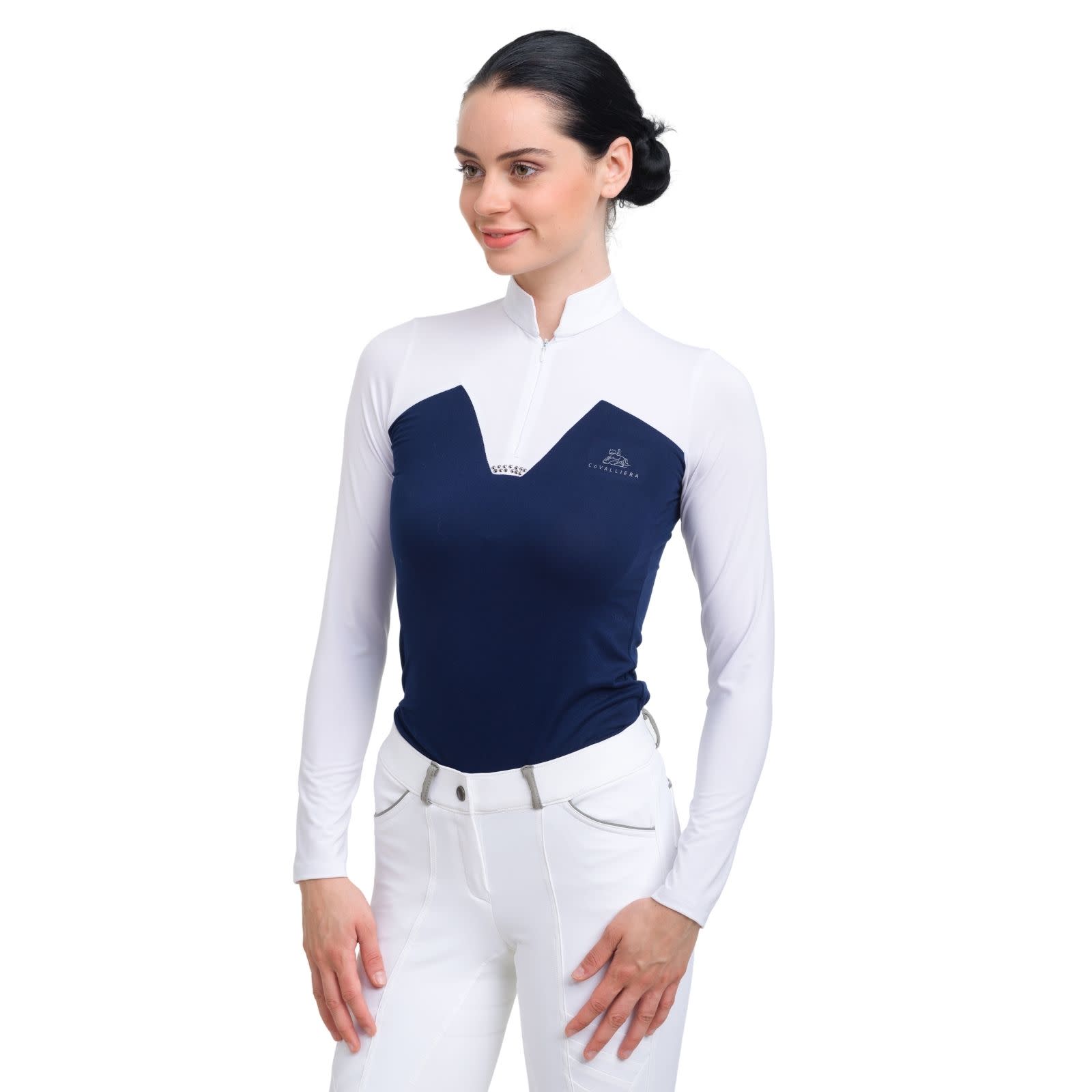 Cavalliera Women's POP Long Sleeve Show Shirt - White/Navy Blue ...