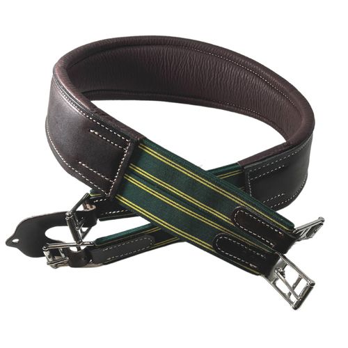 M. Toulouse Contour Shaped Padded Leather European Elastic Girth - Chocolate/Green