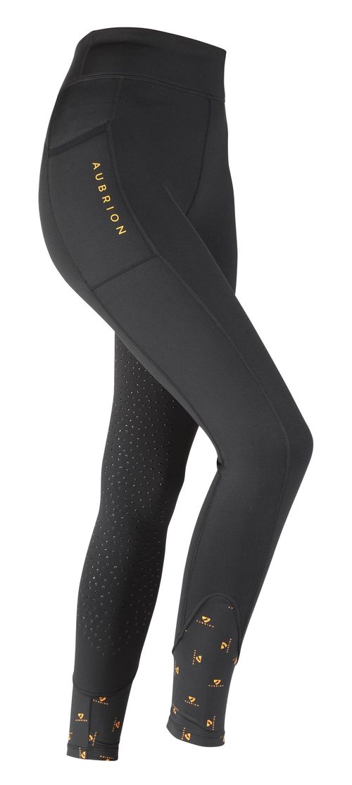 Shires Aubrion Women's Porter Winter Knee Patch Riding Tights - Jet Black