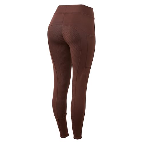 Horze Women's Active Winter Silicone Full Seat Tights w/ Phone Pockets - Rum Raisin Brown