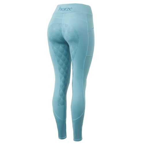 Horze Women's High Waist Full Seat Tights w/Phone Pocket - Artic Light Blue