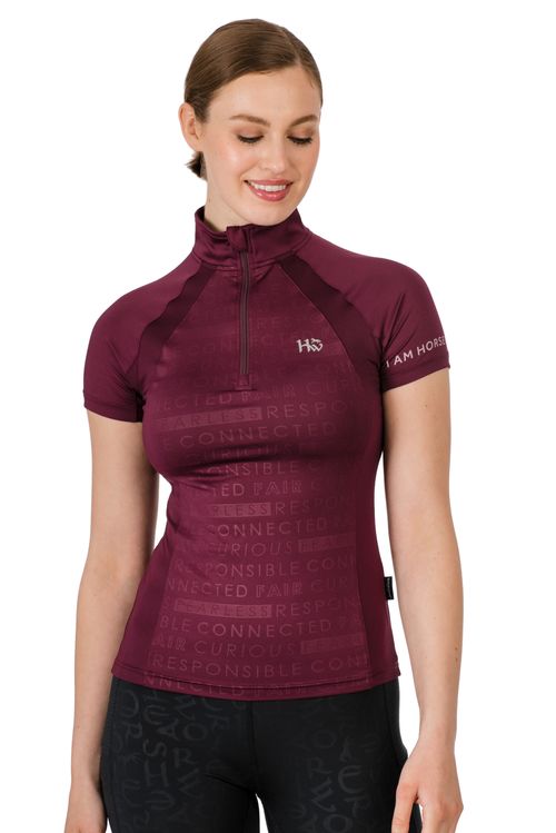 READY TO SHIP: Horseware Women's Aveen Half Zip Short Sleeve Tech Top - Large - Beetroot