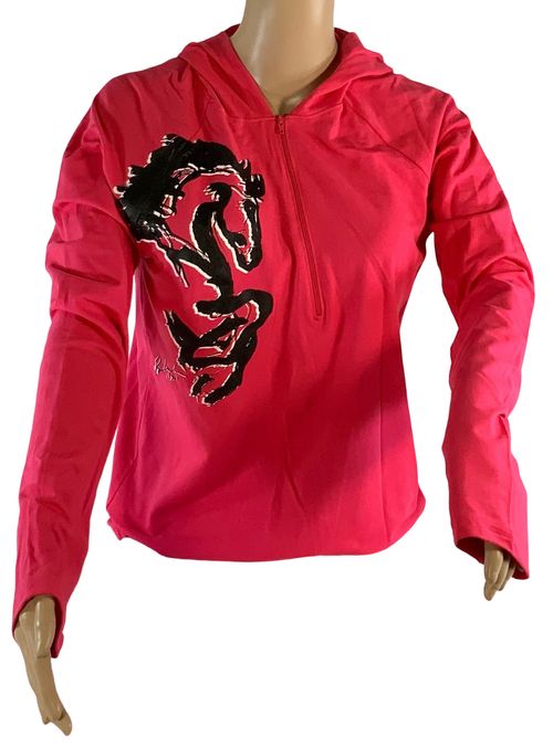 READY TO SHIP: Animals to Wear Women's "Native Pony" 1/2 Zip Shirt with Hood - Medium - Hot Pink