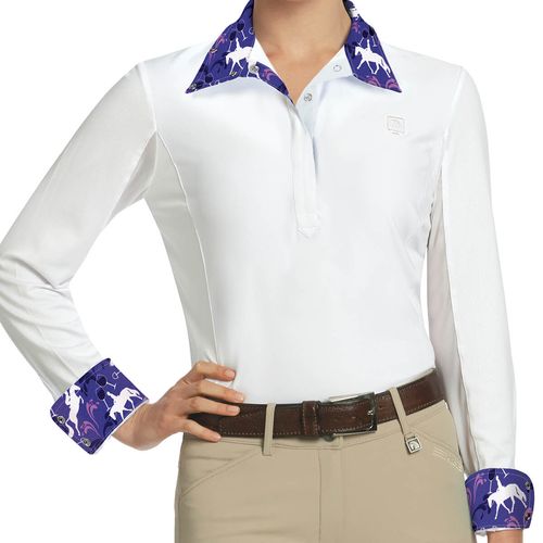 Romfh Women's Lindsay Long Sleeve Show Shirt - White/Horse Show Daze