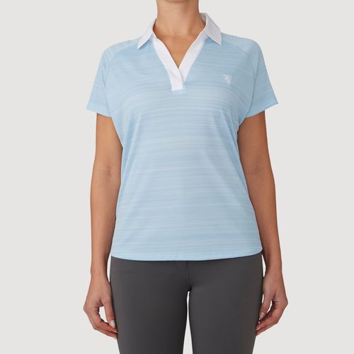 Romfh Women's Johnny Collar Polo - Aqua Stripe