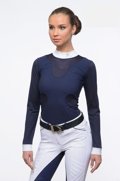 Cavalliera Women's High Style Long Sleeve Show Shirt - Navy Blue/Navy Blue